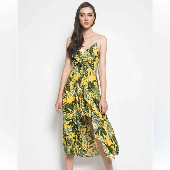 MOON RIVER MIDI Dress Tropical Y2K Palm Print MIDI Dress, Size Small - Picture 1 of 16